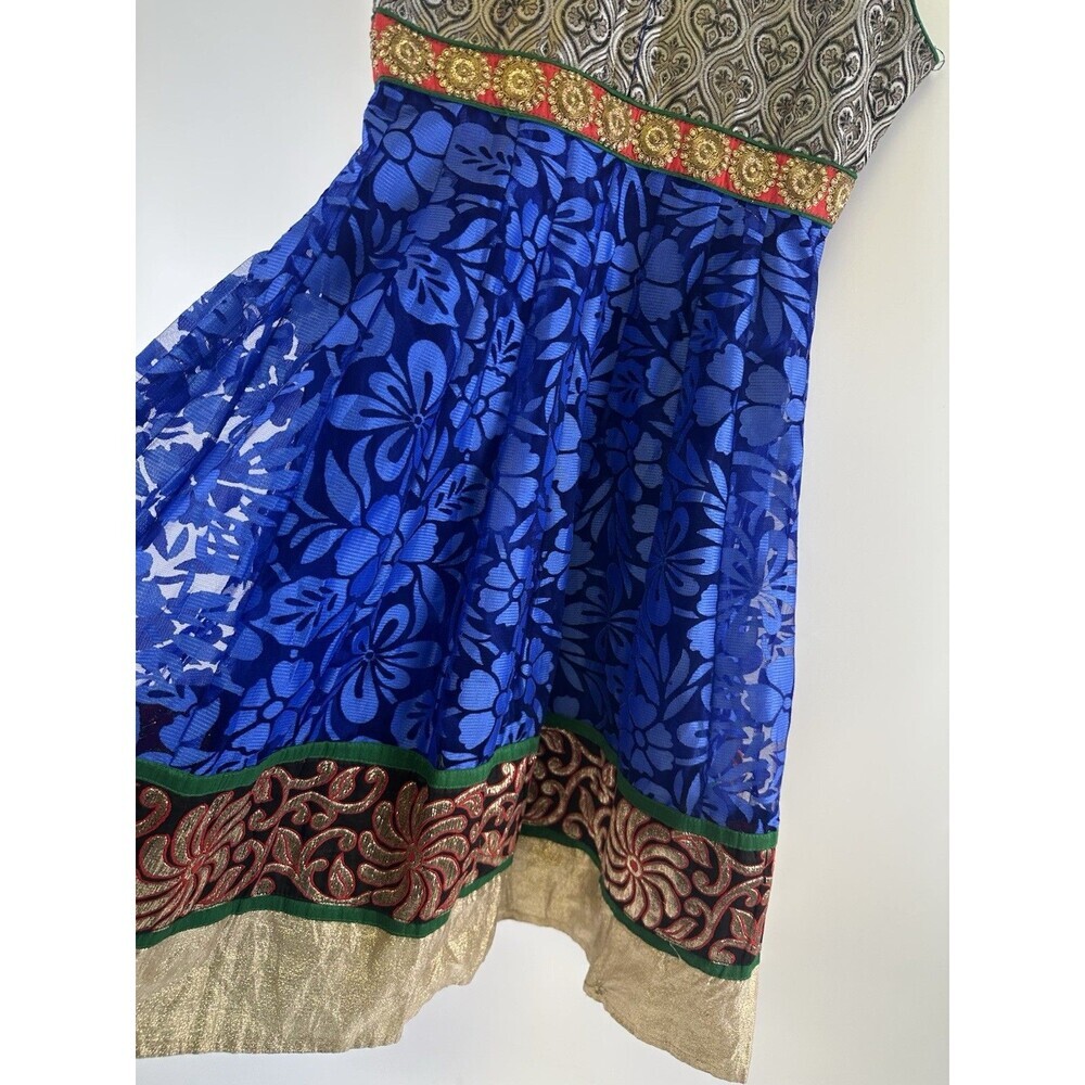 Special Occasion Dress Girls Brocade Blue Floral Beaded Fit Flare 34 Youth Large - Picture 7 of 12